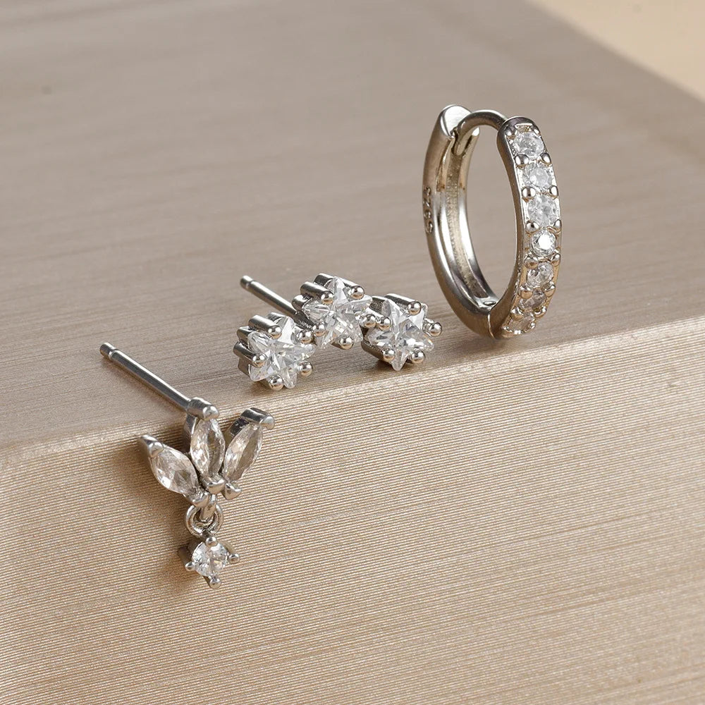 3PCS Star Zircon Hoop Huggie Earrings