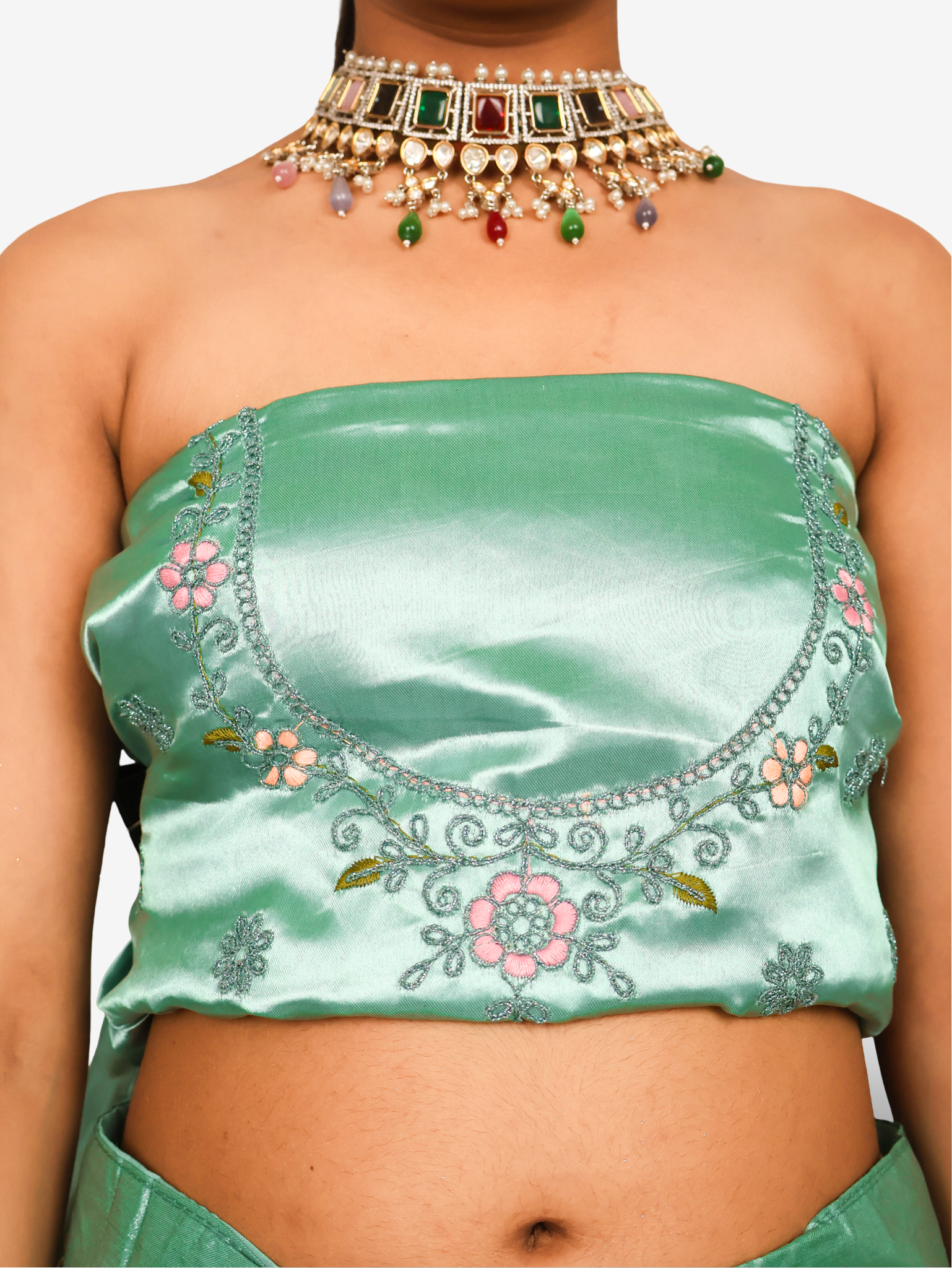 Semi-Stitched Lehenga with Soft Net Fabric & Zari Thread Work by Shreekama