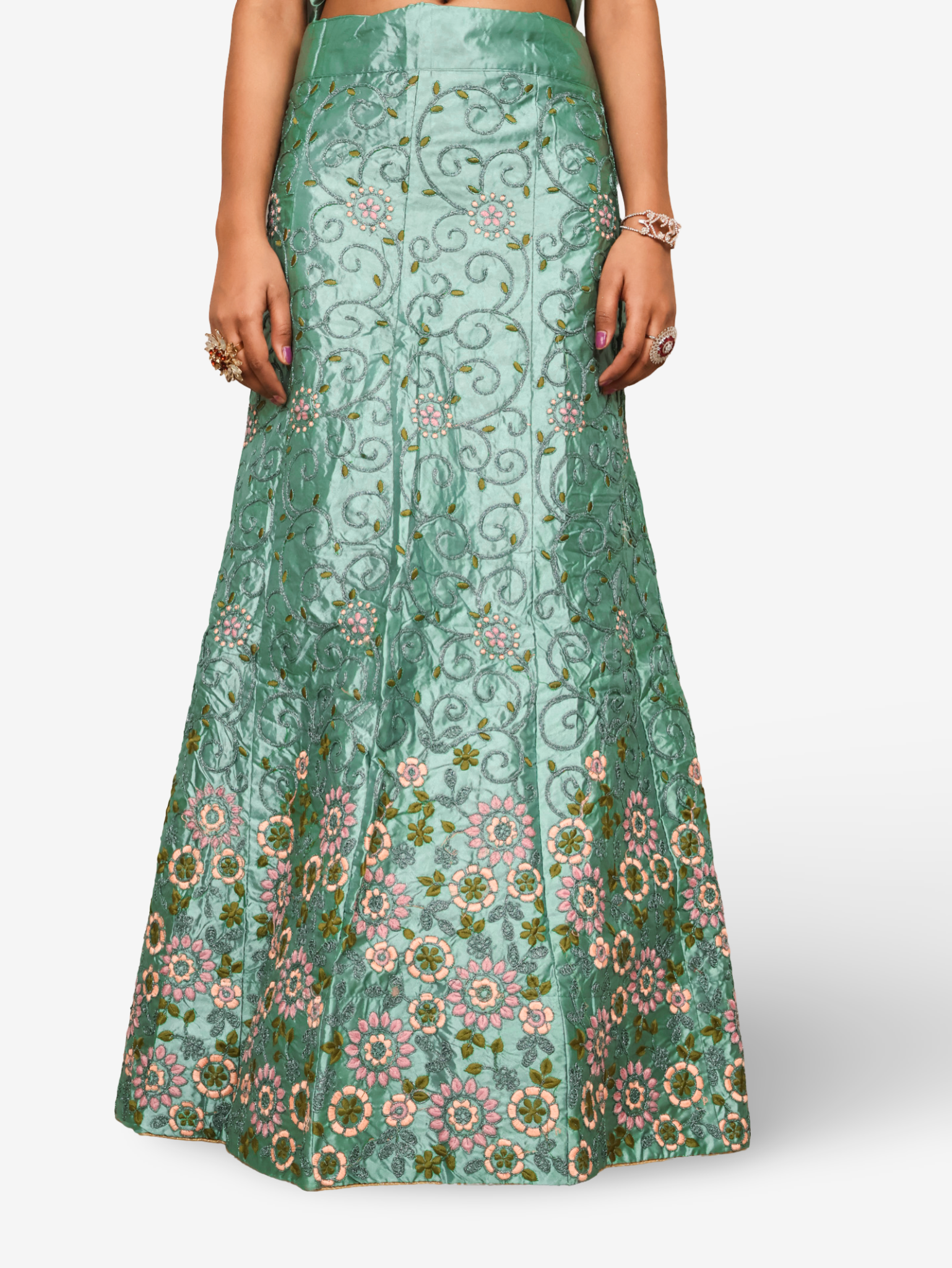 Semi-Stitched Lehenga with Soft Net Fabric & Zari Thread Work by Shreekama